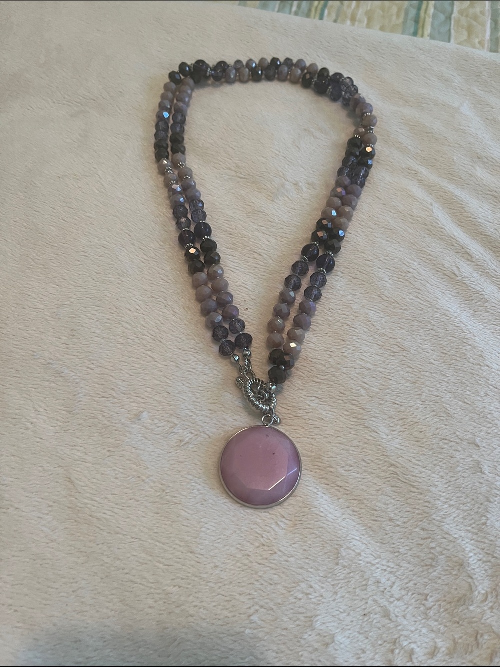 Double Strand Lavender Beaded Necklace with Pendant